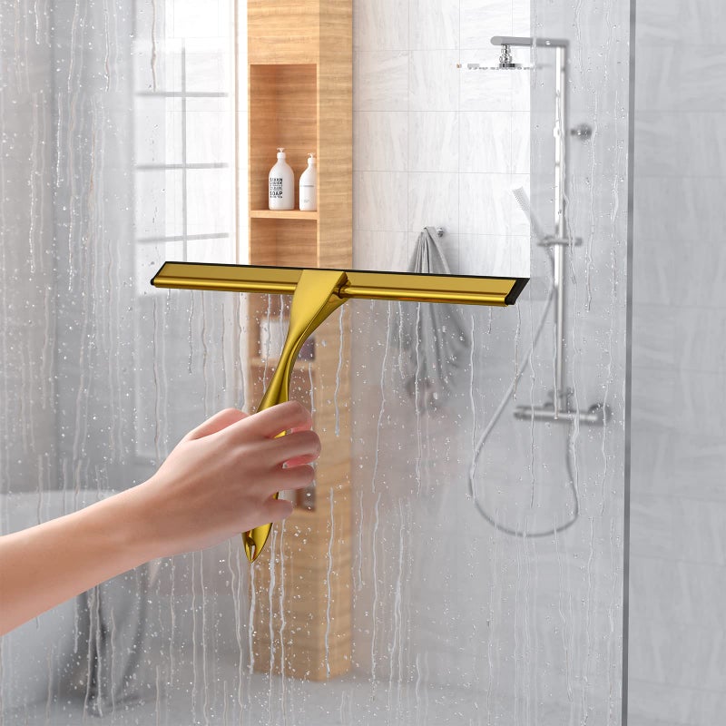 SSTOOHL Shower Squeegee for Glass Door 12-Inch Stainless Steel Bathroom Squeegee Window Wiper  with Shower Door Hook  Adhesive Hook  and Spare Silicone Blade for Window Mirror Car All-Purpose Squeegee - Image 2